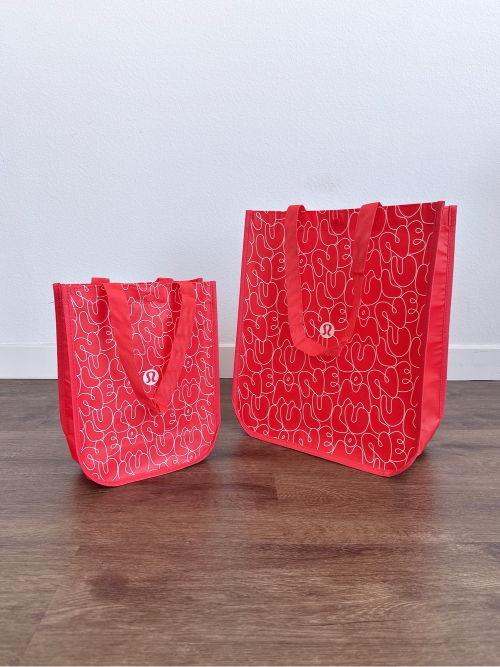 lululemon Reusable Shopping Totes Bundle Red Logo Graphic Small & Large NEW